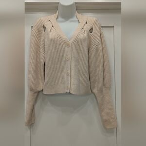 Express Cream Cutout Ribbed Button-Front Cardigan